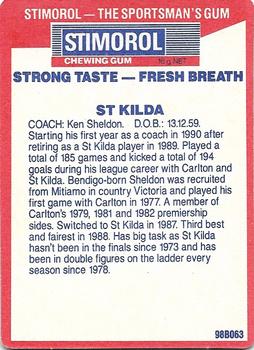 1990 AFL Scanlens Stimorol #144 Ken Sheldon Back